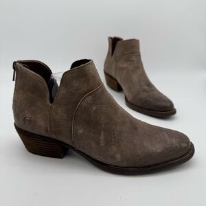 Born Brown Leather Bootie Back Zip Stacked Heel Size 11 M